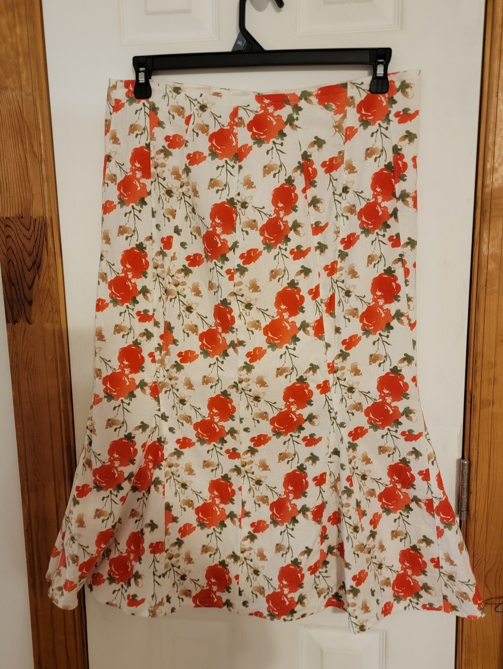 JW Linen Blend Orange Floral Skirt Flared Hem Partially Lined Romantic 12